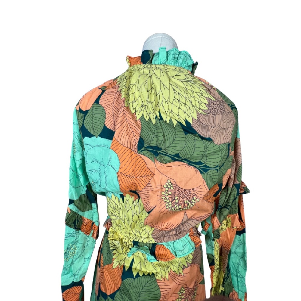 NWT Farm Rio Long Sleeve Floral Midi Dress Anthropologie Breezy (S‎) - Picture 6 of 7